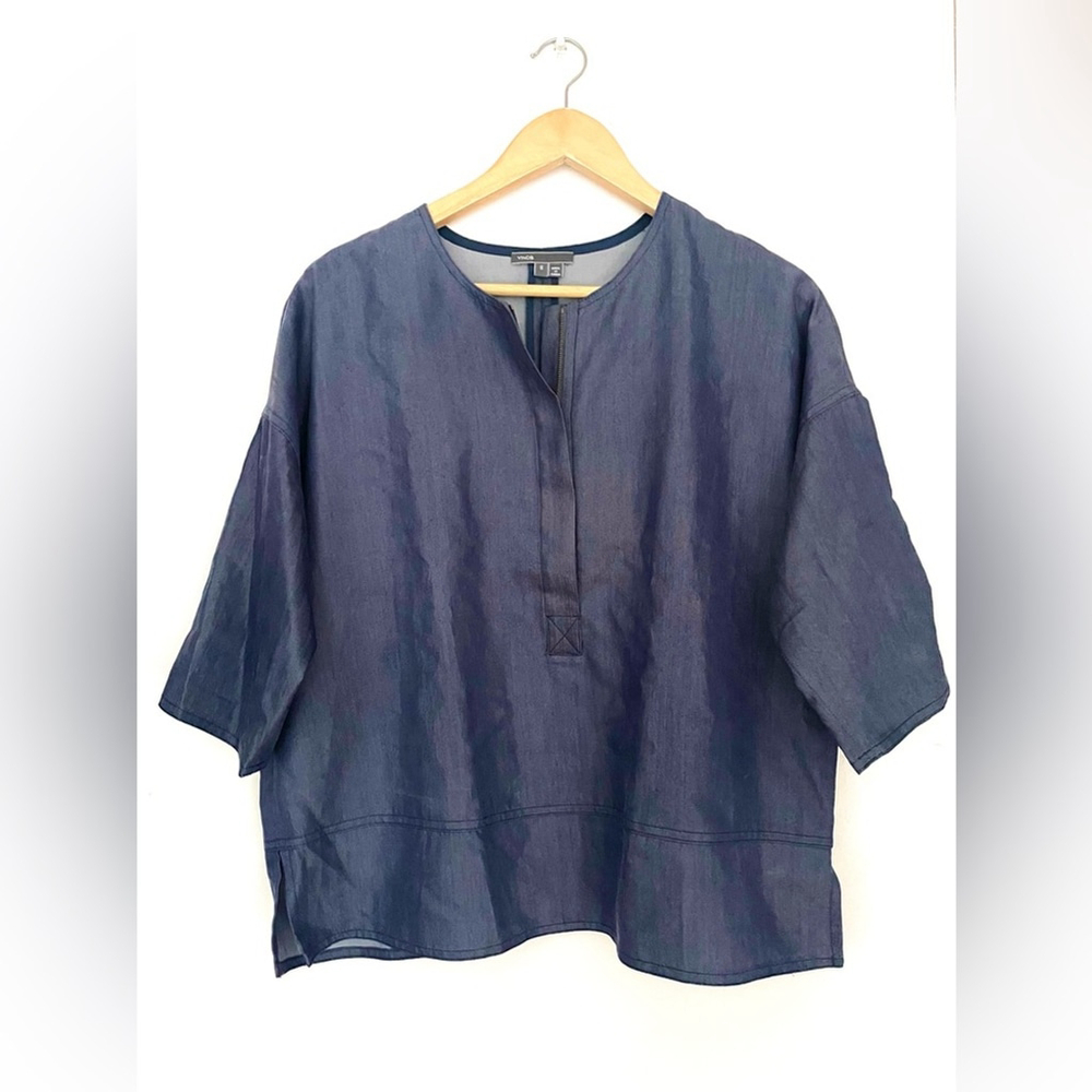 Vince Denim Blue Boxy Drop Shoulder Blouse Size small  Top